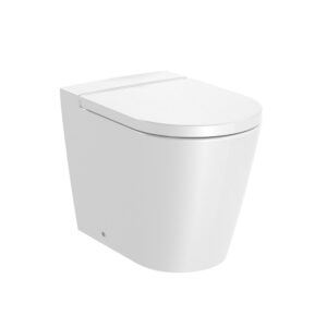 Round – Taza Roca Rimless® adosada a pared con salida dual para inodoro de tanque alto o tanque empotrable