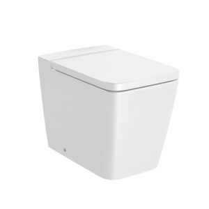 Square – Taza Roca Rimless® adosada a pared con salida dual para inodoro de tanque alto o tanque empotrable