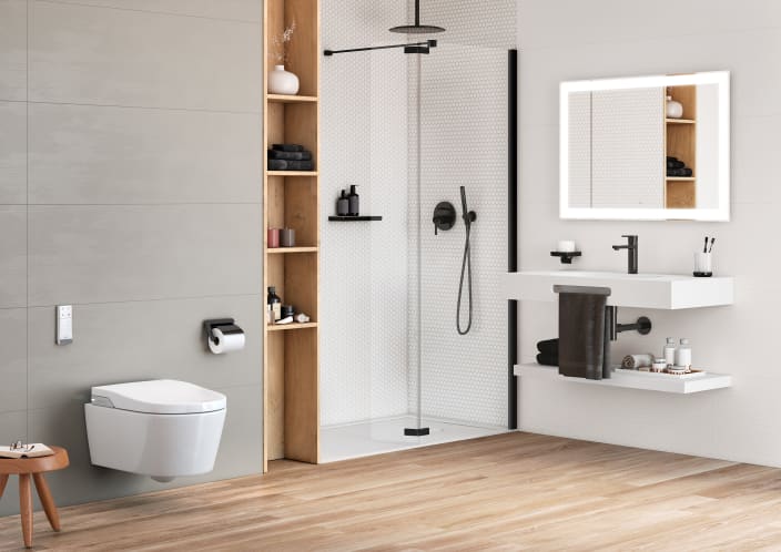 In-Wash® Inspira con In-Tank® – Smart toilet suspendido Roca Rimless® Vortex con tanque integrado y funciones de lavado y secado