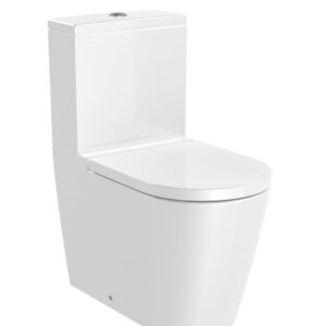 Round – Inodoro completo Roca Rimless® adosado a pared con salida dual (incluye taza, cisterna de alimentación inferior y tapa amortiguada)