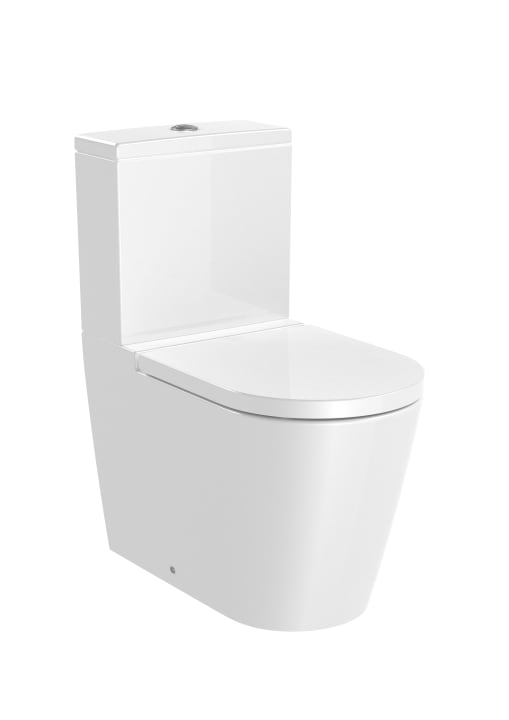 Round – Inodoro completo Roca Rimless® adosado a pared con salida dual (incluye taza, cisterna de alimentación inferior y tapa amortiguada)
