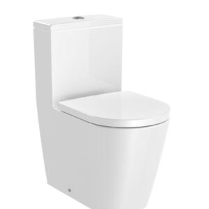 Round – Inodoro completo compacto Roca Rimless® adosado a pared con salida dual (incluye taza, cisterna de alimentación inferior y tapa amortiguada) Blanco