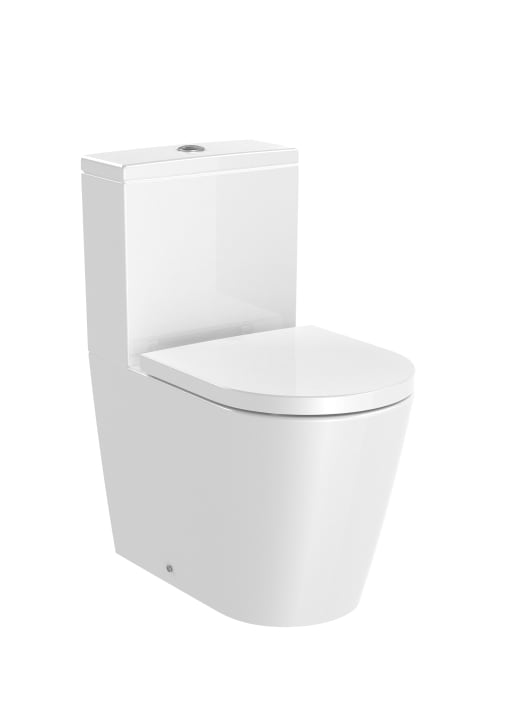 Round – Inodoro completo compacto Roca Rimless® adosado a pared con salida dual (incluye taza, cisterna de alimentación inferior y tapa amortiguada) Blanco