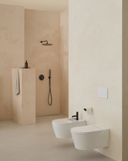 Round – Inodoro suspendido compacto Roca Rimless® con salida horizontal (incluye taza y tapa amortiguada)