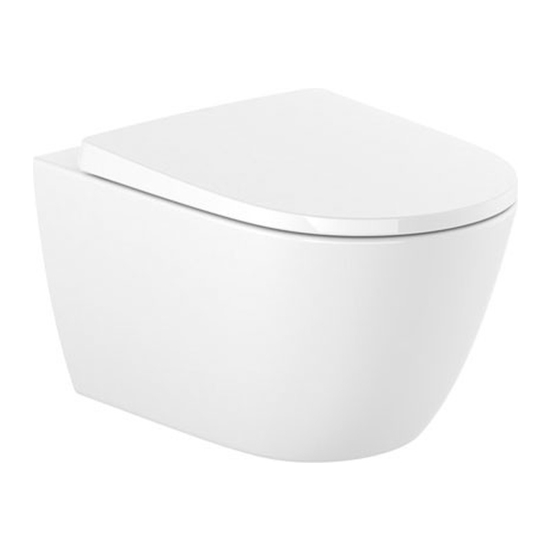 Round - Inodoro suspendido Roca Rimless® con salida horizontal (incluye taza y tapa amortiguada)