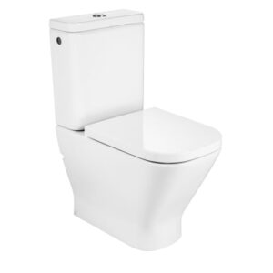 Square - Inodoro completo Roca Rimless® compacto adosado a pared con salida dual, cisterna lateral