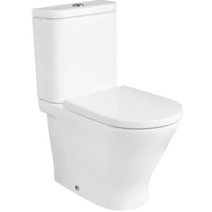 Round - Inodoro completo compacto con salida dual, taza Roca Rimless®, cisterna inferior